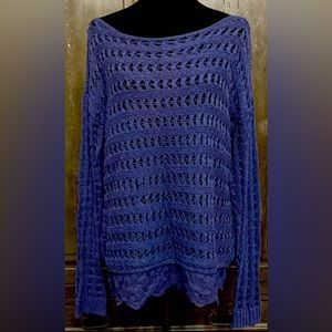 Cato dk blue crochet long sleeve sweater w/lace - Size Large